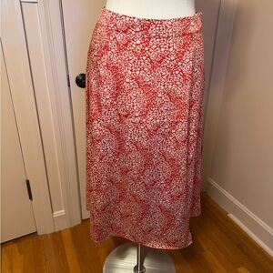 LOFT Red and Cream A-Line Mid Skirt
